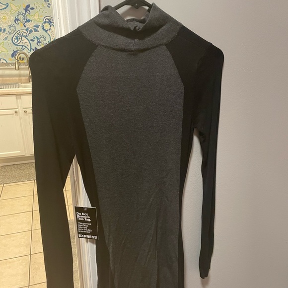 Express black and gray color block, slight turtleneck sweater dress - Picture 3 of 9